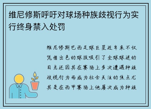维尼修斯呼吁对球场种族歧视行为实行终身禁入处罚 维尼修斯呼吁对球场种族歧视行为实行终身禁入处罚